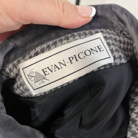 Vintage Evan Picone Blazer Jacket Sz 10 Gray Houndstooth Wool Velvet Equestrian - Picture 9 of 9